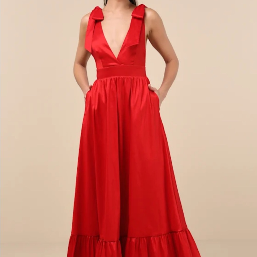 Lulu's Red Tiered Ruffle Maxi Dress for Weddings